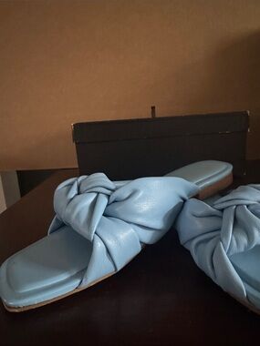 Marc Fisher Sky Blue Knotted Slide Mules